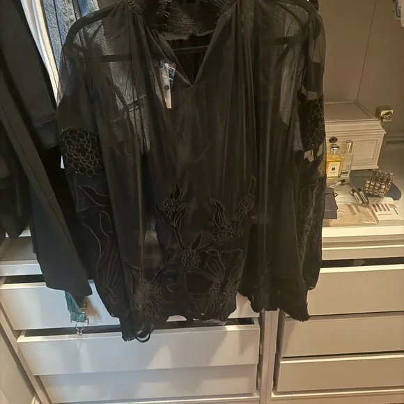 Anthropologie Black Sheer Lace Blouse - Picture 3 of 3